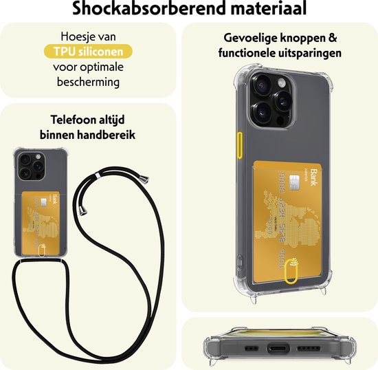 Étui pour iPhone 15 Pro avec cordon et Pro -cartes en Siliconen - Transparent - 2 iPhone