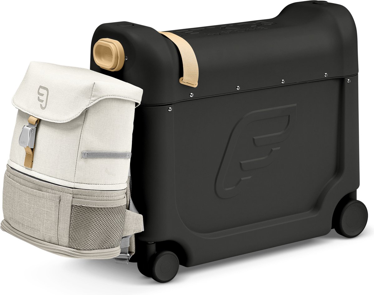 Stokke JetKids Reisbundel, Zwart / Wit - Met BedBox Ride-On koffer en rugzak - Voor kinderen van 2-7 Jaar (tot 35 kg)
