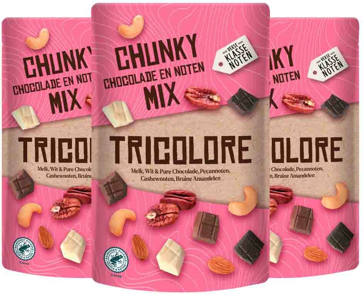 Verse Klassenoten Chunky Chocolade en Noten Mix Tricolore - 3 x 150 gr - Voordeelverpakking