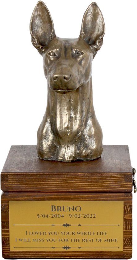 Art-Dog Custom Dog Memorial Urn - Handgemaakt Koud Gegoten Bronzen Portret op Berken Basis met Gepersonaliseerde Keramische Plaat - 8,3x11,4x8,7 – Franse bulldog