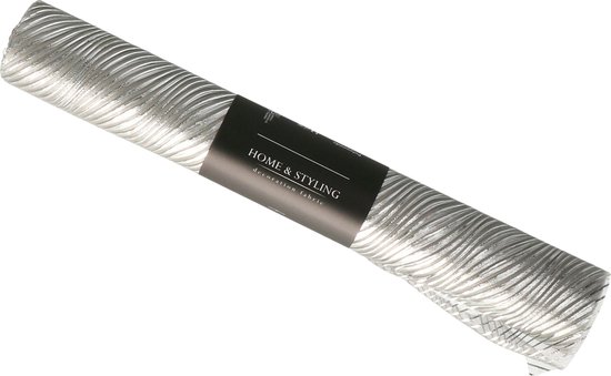 Home & Styling Tissu de Décoration /chemins de table - 2x - argent - relief - 30 x 500 cm - nappes