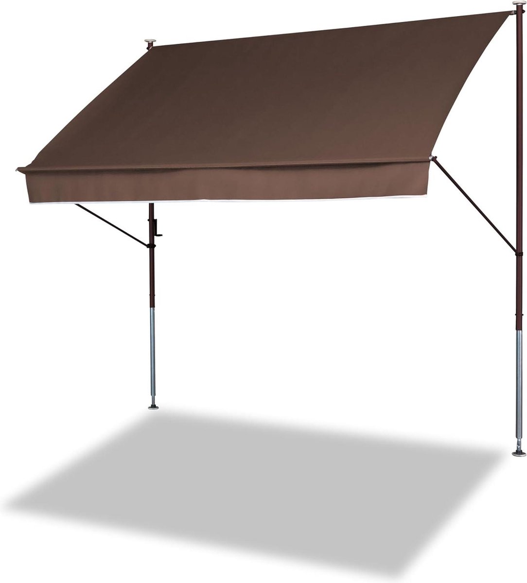Balkon zonnescherm zonder boren Stijl klemluifel luifel voor zonwering Ideale balkonluifel voor huurwoningen Bruin 350 cm Balkon zonnescherm zonder boren
