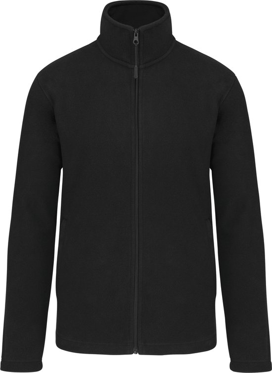 Gilet noir en polaire à manches longues, col montant et fermeture éclair sur le devant. Vu de face.