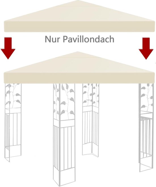 Vervangend dak, paviljoen, 3 x 3 m, waterdicht tuinpaviljoen, grill-gazebo-afdekking, afneembaar schuilplaats (beige - dubbele laag