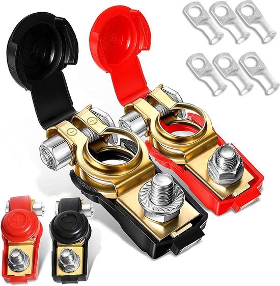 Accusnelklemmen, 3 paar, accuklemmen, set van 12 V, accupoolklemmen, snelsluiting, accuklem voor auto, motorfiets, vrachtwagen, boot (rood blauw