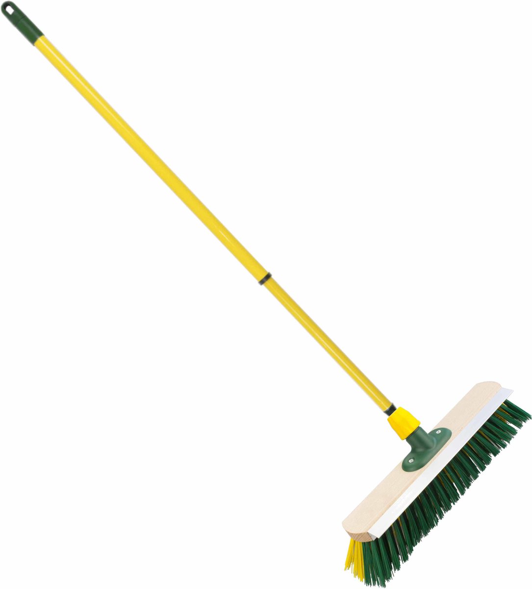 Goedkoopste Houten straatbezem/buitenbezem elaston 40 cm met metalen telescoopsteel geel 80 - 130 cm- Harde buitenbezems