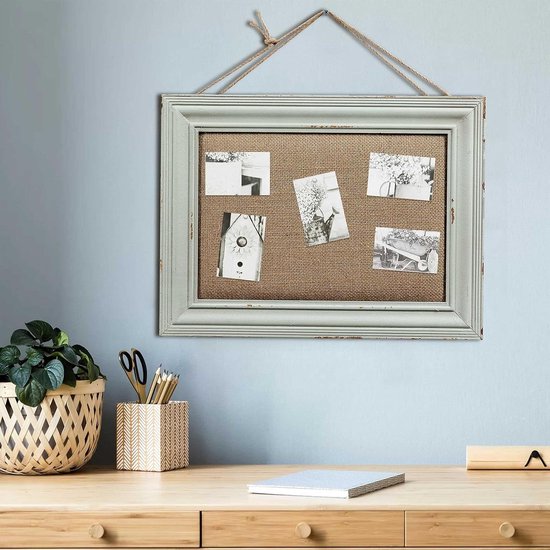 Sintosin Schattig Kurkbord Met Blauwe Houten Lijst, 40 x 30 cm, Rustieke Uitvoering, Kantoorkurkbord, Klein Memobord, Linnen, Deco, Prikbord voor Knutselen