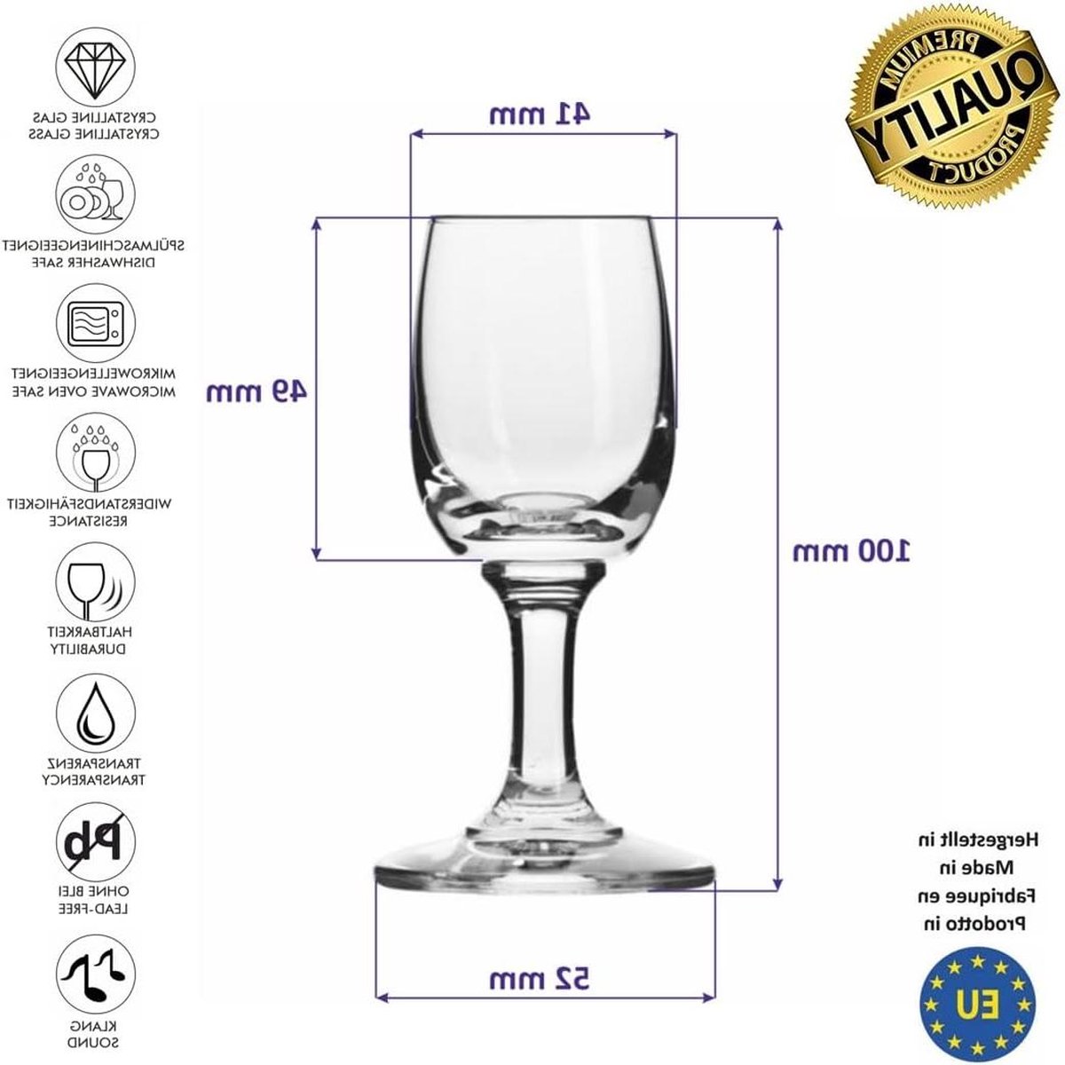 Shotglazen - Set van 6 - 35 ml - Likeurglazen - Vaatwasmachinebestendig - Tequila - Hoge Steel