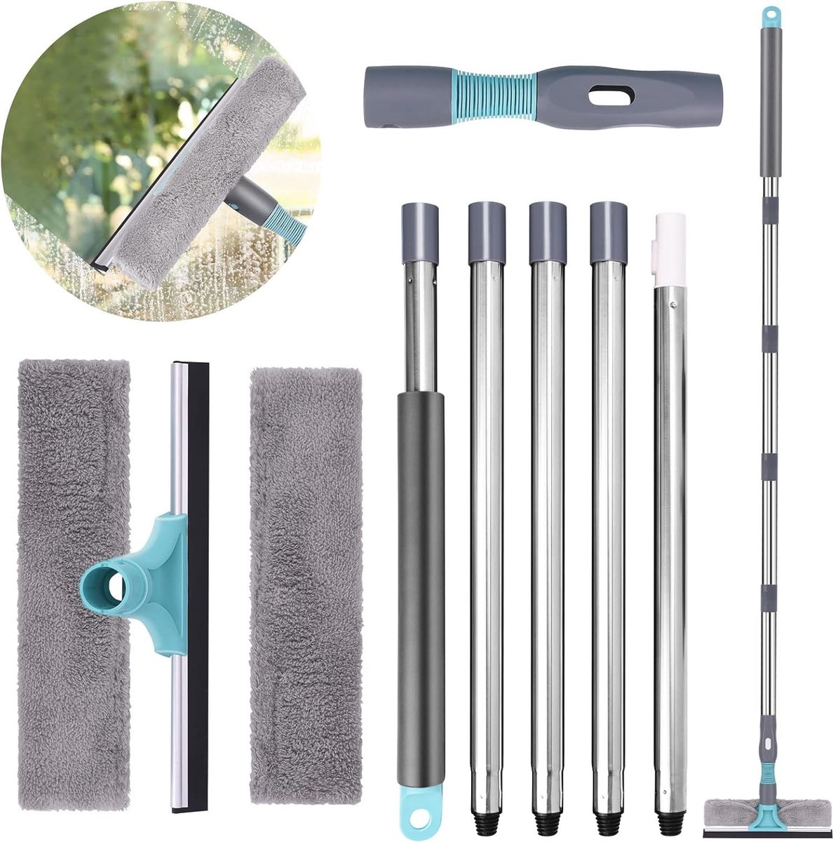 Goedkoopste Professionele Raamwisser met Telescoopsteel en Buigbare Kop - 2-in-1 Raamreiniger voor Binnen en Buiten