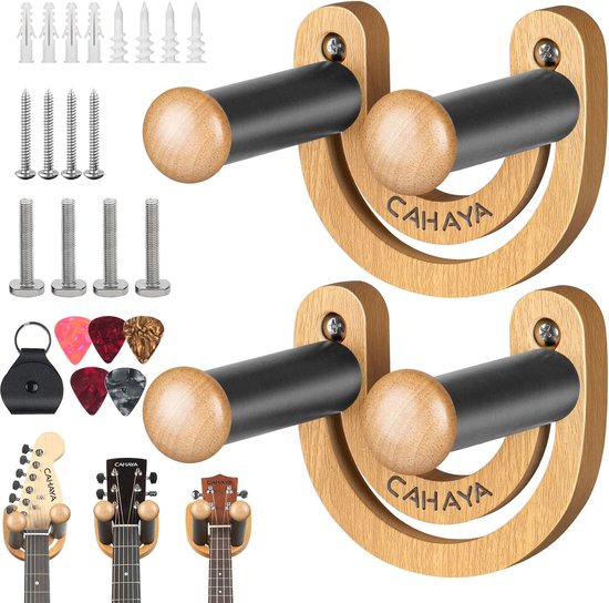 STRICH Gitaar muurbevestiging, walnoot, U-vormig met schroeven, Auto Lock Gitaarhouder Haak voor Akoestische, Elektrische Gitaar, Banjo, Basis (3-Pack