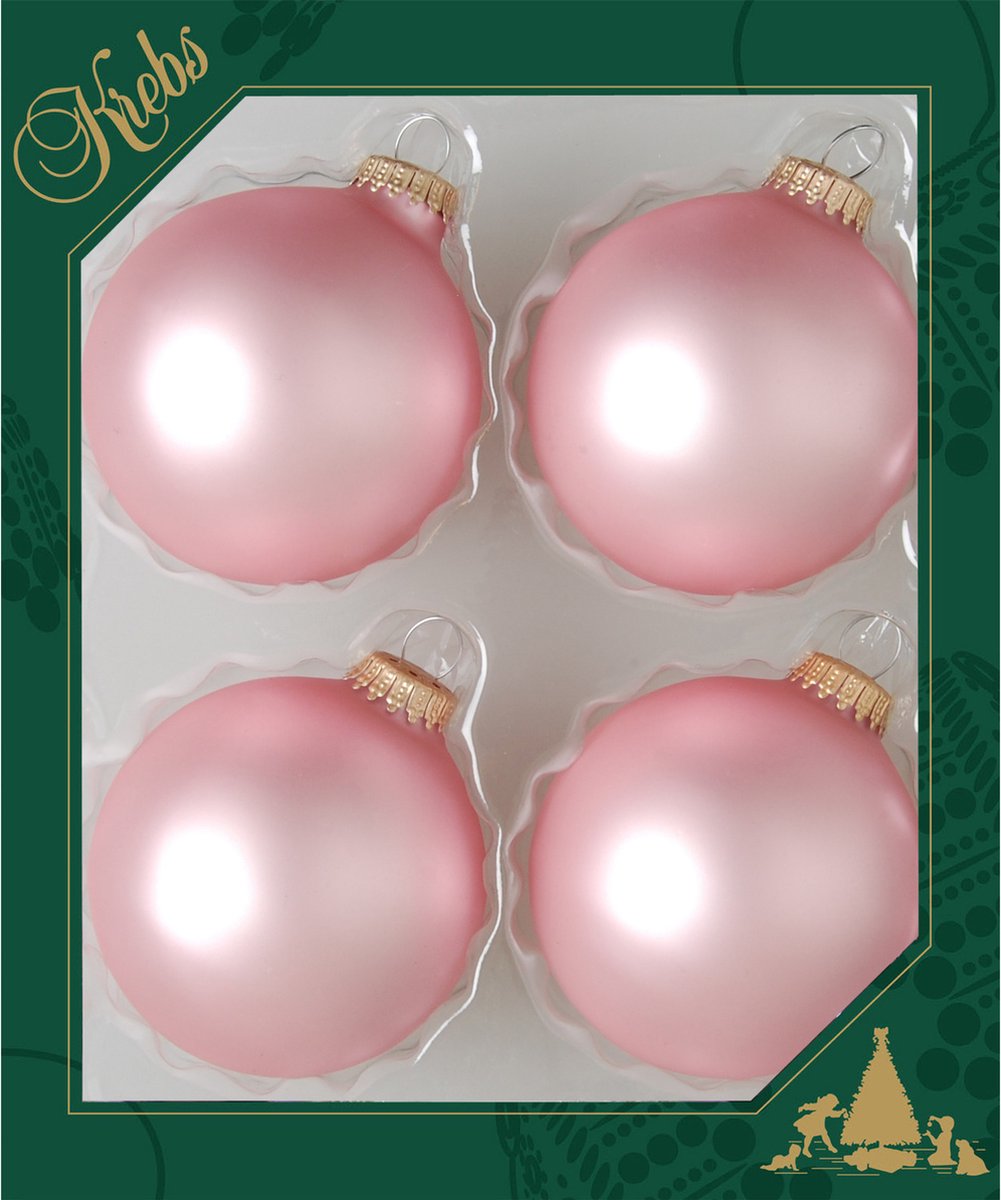 Krebs Kerstballen - 4x st - chic roze - 7 cm - glas - mat - kerstversiering - glazen kerstballen