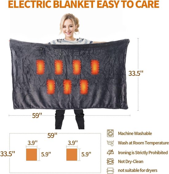 SGZIOO Elektrische deken, draadloos, met accu, 140 x 112 cm
