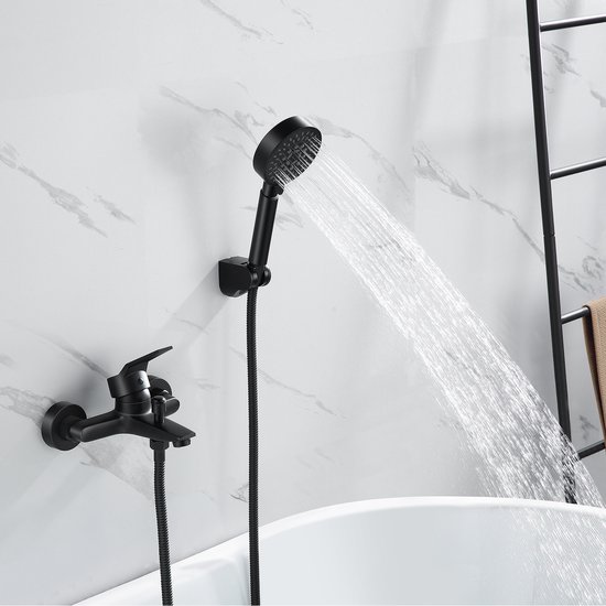 Auralum max Badkraan Met handdouche - Klassieke Badmengkraan Set Met 5 functies Voor Bad en Badkamer - Zwart