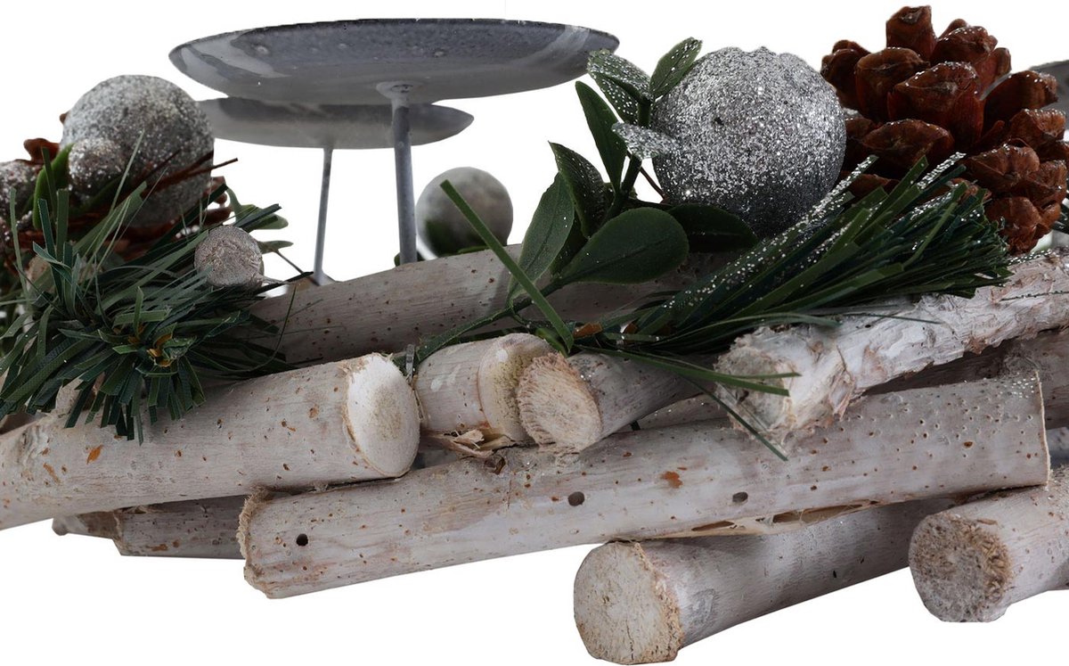 Adventskrans MCW-M12, adventsarrangement tafelkrans kerstdecoratie tafeldecoratie hout zilver wit Ø 30cm ~ zonder kaarsen – foto 4
