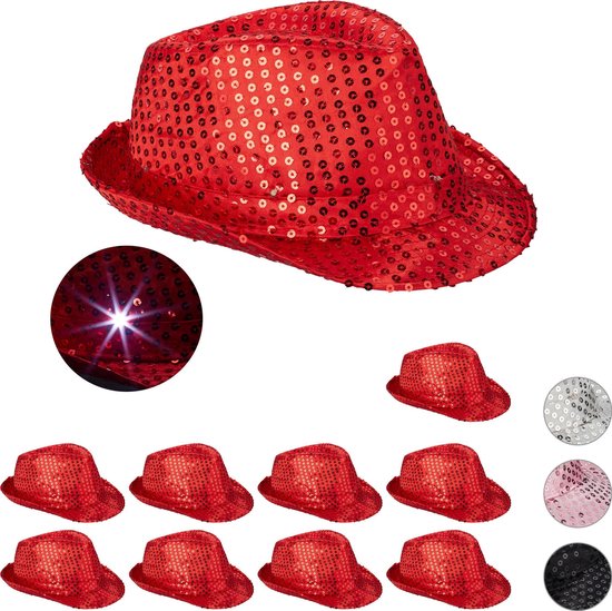 relaxdays 10 x chapeau paillette - chapeau de fête à paillettes - chapeau  de fête LED