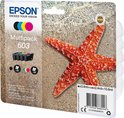 Epson 603 multipack inktcartridges verpakt met een rode zeester op een zand- en waterachtergrond.