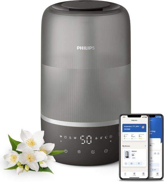 Philips Luchtbevochtiger 1000-serie HU1510/03 - Stille werking (19 dB) - Aromatherapie - Grijs
