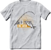 Big Catch - Vissen T-Shirt | Grappig Verjaardag Vis Hobby Cadeau Shirt | Dames - Heren - Unisex | Tshirt Hengelsport Kleding Kado - Licht Grijs - Gemaleerd - XL