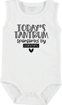 Baby Rompertje met tekst 'Todays tantrum, sponsered bij everthing' | mouwloos l | wit zwart | maat 62/68 | cadeau | Kraamcadeau | Kraamkado