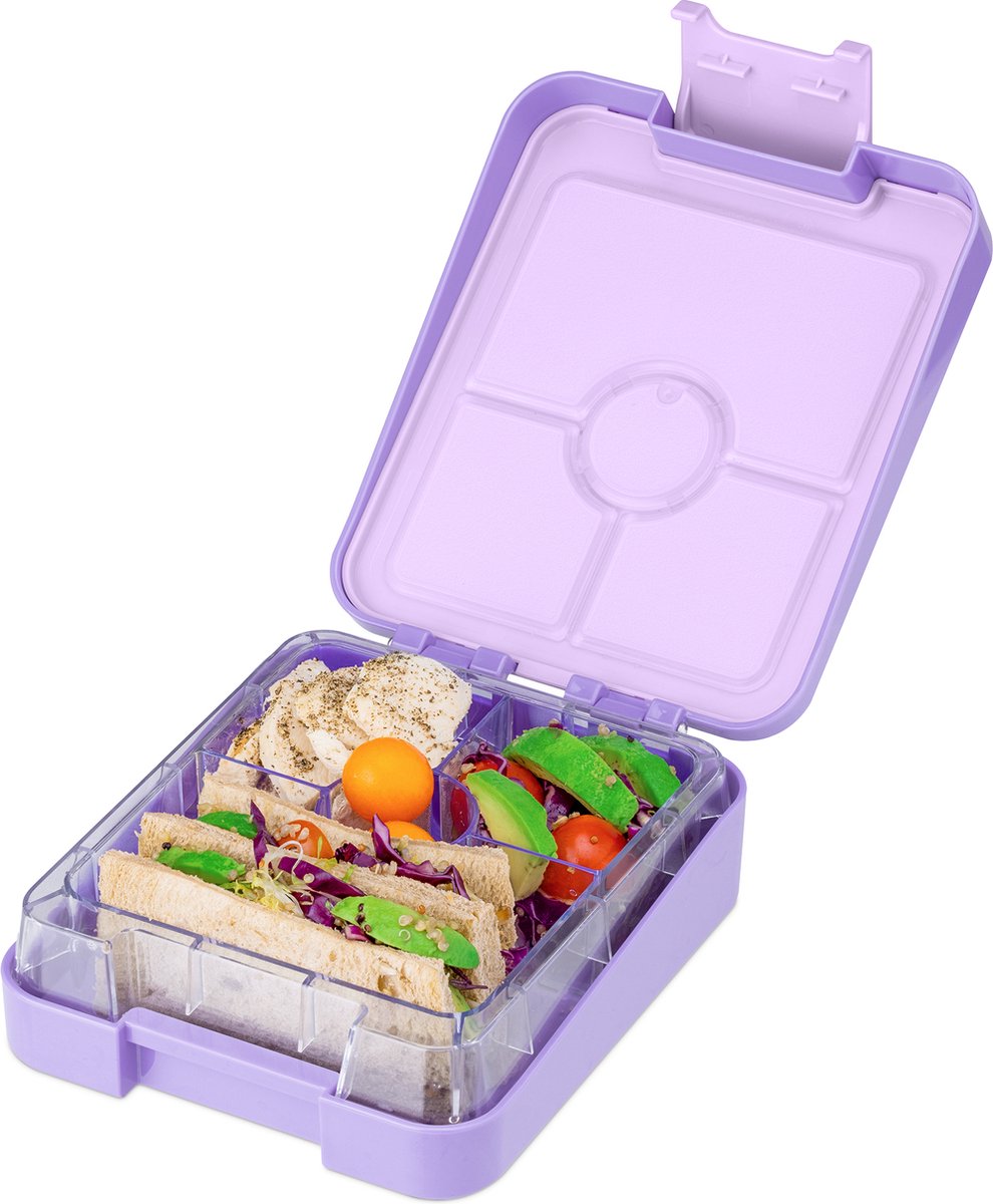 Navaris bento box - Lunchbox met 4 compartimenten - Broodtrommel met variabele vakjes - Voor lunch en tussendoortjes op school en werk - Paars