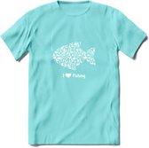 I Love Fishing - Vissen T-Shirt | Wit | Grappig Verjaardag Vis Hobby Cadeau Shirt | Dames - Heren - Unisex | Tshirt Hengelsport Kleding Kado - Licht Blauw - XL
