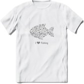 I Love Fishing - Vissen T-Shirt | Grijs | Grappig Verjaardag Vis Hobby Cadeau Shirt | Dames - Heren - Unisex | Tshirt Hengelsport Kleding Kado - Wit - L