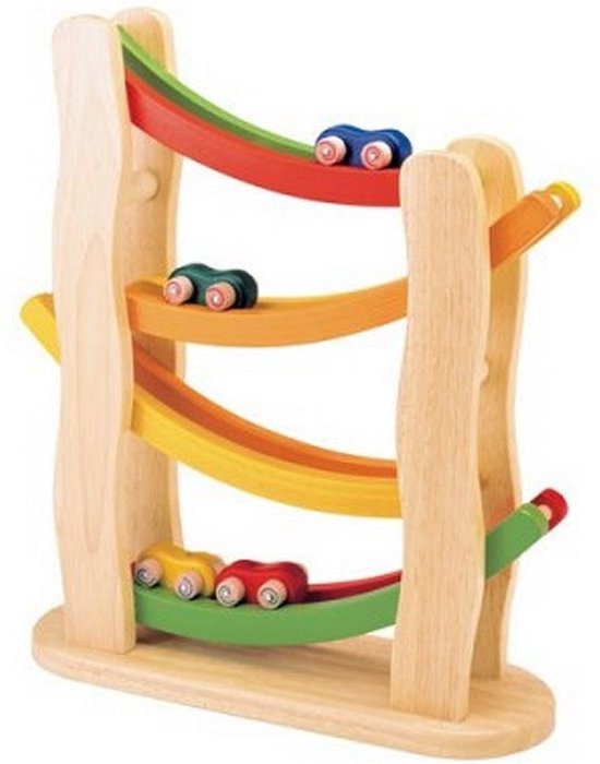 Pintoy Houten Regenboog Helling Autobaan + 4 Auto'S — afbeelding 2