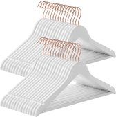 Kleerhangers van hout, 30-delige set, kostuumhangers, houten hangers, antislip, inkepingen in de schouders, 360° draaibare haak in roségoud, voor jassen, overhemden, broeken, wit H