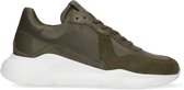 Manfield - Heren - Donkergroene leren sneakers - Maat 42