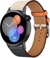 Strap-it Kunst leren smartwatch bandje - geschikt voor Huawei Watch GT 2 42mm / GT 3 42mm / GT 3 Pro 43mm - donkerblauw/ivoor wit