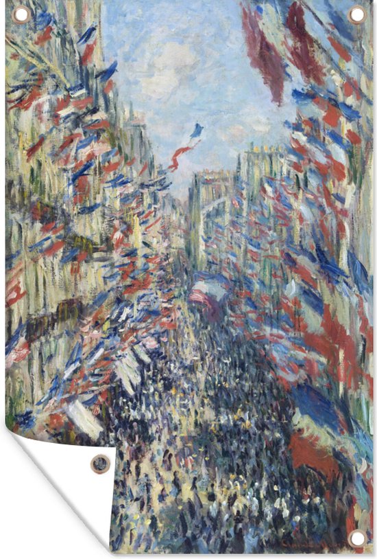 Affiche jardin - Toile jardin - Posters de jardin extérieur - La rue Montorgueil à Paris - Peinture de Claude Monet - 80x120 cm - Jardin