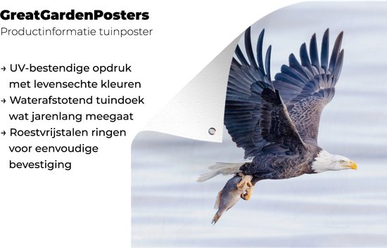 Posters de jardin extérieur Aigle avec poisson au-dessus de l'eau - 90x60 cm - Toile de jardin - Affiche extérieure