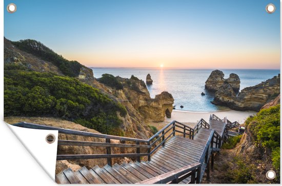 Muurdecoratie Trap naar het strand van Algarve, Portugal - 180x120 cm - Tuinposter - Tuindoek - Buitenposter