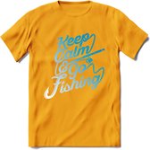 Keeo Calm Go Fishing - Vissen T-Shirt | Grappig Verjaardag Vis Hobby Cadeau Shirt | Dames - Heren - Unisex | Tshirt Hengelsport Kleding Kado - Geel - 3XL