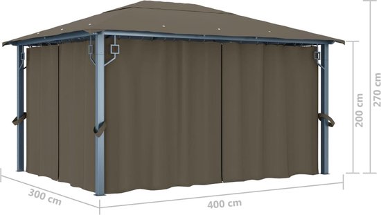 vidaXL Tonnelle avec rideau 400x300 cm Aluminium Taupe