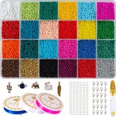 Laziza's - Laziza’s® Kralen set - 2mm Glaszaad kralen - 24000 stuks - 24 kleuren - Bedels - Kralenset Sieraden Maken - Kettingen - Armbanden - Knutselen - Inclusief accessoires