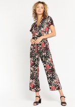 LOLALIZA Jumpsuit met bloemen en korte mouwen - Zwart - Maat 36