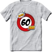 60 Jaar Hoera Verkeersbord T-Shirt | Grappig Verjaardag Cadeau | Dames - Heren | - Licht Grijs - Gemaleerd - S