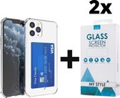 Crystal Backcase Shockproof Met Pasjeshouder Hoesje iPhone 11 Pro Max Transparant - 2x Gratis Screen Protector - Telefoonhoesje - Smartphonehoesje