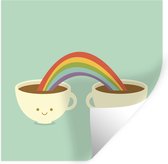 Muurstickers - Sticker Folie - Een illustratie van een regenboog boven twee kopjes koffie - 120x120 cm - Plakfolie - Muurstickers Kinderkamer - Zelfklevend Behang XXL - Zelfklevend behangpapier - Stickerfolie