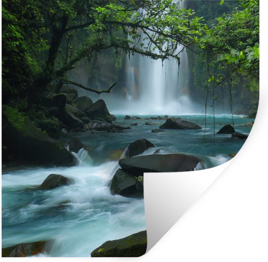 Muurstickers - Sticker Folie - Helderblauwe wilde rivier en watervallen in het regenwoud van Costa Rica - 100x100 cm - Plakfolie - Muurstickers Kinderkamer - Zelfklevend Behang XXL - Zelfklevend behangpapier - Stickerfolie
