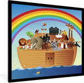 Fotolijst incl. Poster - Een illustratie van de ark van Noach onder de regenboog - 40x40 cm - Posterlijst