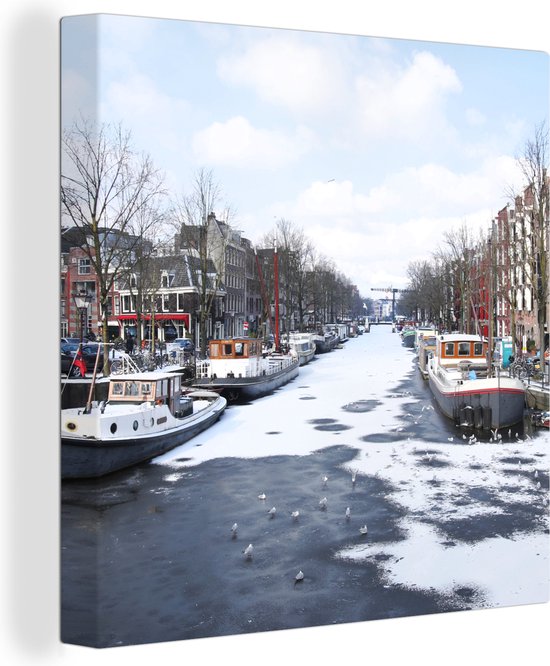 Canvas Schilderij De Brouwersgracht in Amsterdam in de winter - Wanddecoratie