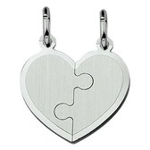 Vriendschapshartje® Zilveren breekhartje puzzel mat gediamanteerd - hart hanger - breekhart