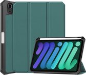 Hoes Geschikt voor iPad Mini 6 Hoes Luxe Hoesje Case Met Uitsparing Geschikt voor Apple Pencil - Hoesje Geschikt voor iPad Mini 6 Hoes Cover - Donkergroen