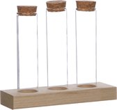 3 Glazen buisjes op houten plankje Ø3cm. H: 15cm - 12 st