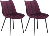 Kamyra® Velvet Stoelen - Eetkamerstoelen - Fluweel - Voor bij de Eettafel, Woonkamer & Slaapkamer - Set van 2 - Bordeaux Rood