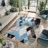 Tapiso Fiesta Vloerkleed Blauw Woonkamer Slaapkamer Tapijt Maat- 120x170