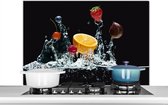 Spatscherm Keuken - Kookplaat Achterwand - Spatwand Fornuis - 100x65 cm - Fruit - Zwart - Water - Aluminium - Wanddecoratie