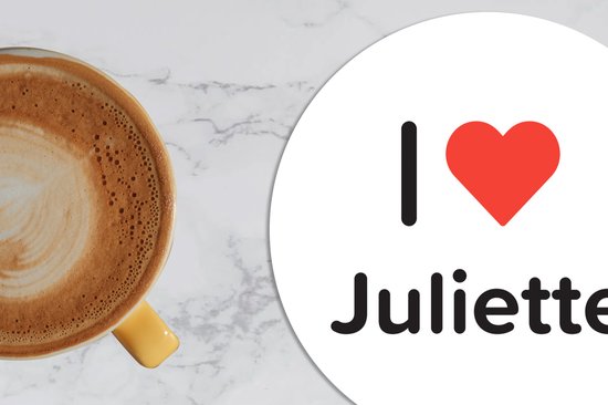 Onderzetters voor glazen - Rond - I love - Juliette - Meisje - 10x10 cm - Glasonderzetters - 6 stuks